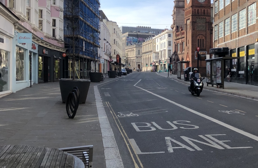 Empty bus lane in City