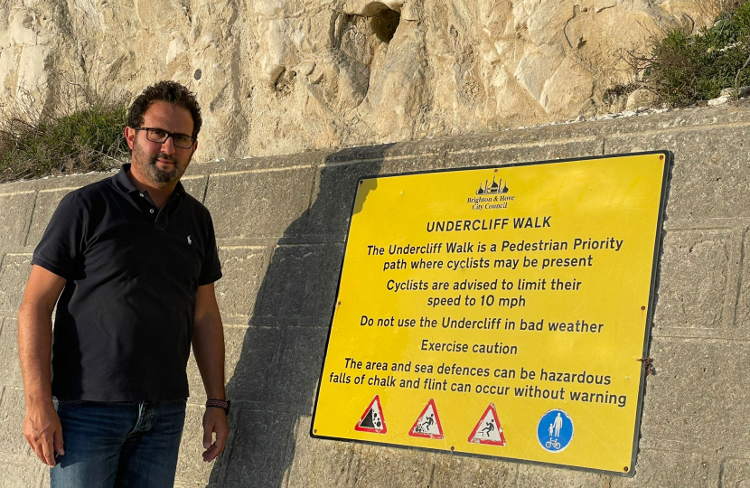 Conservative Councillor Samer Bagaeen at The Undercliff Walk near Brighton Marina